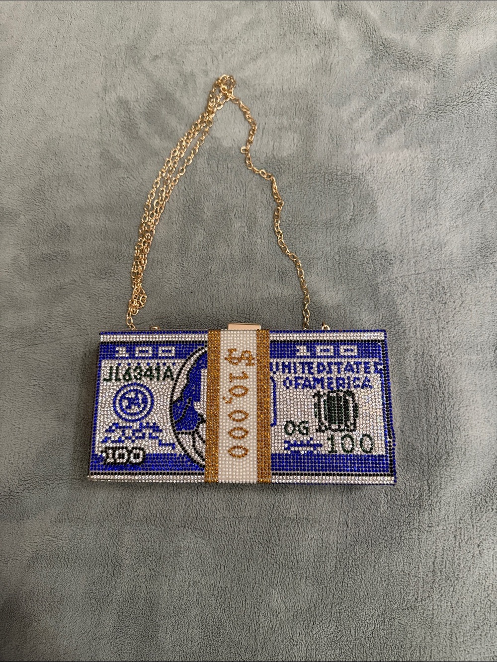 Beaded Money Stack Clutch in Blue and Gold